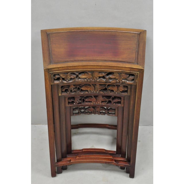 Vintage Chinese Carved Hardwood Curved Frame Nesting Side Tables - Set of 4 For Sale - Image 15 of 18