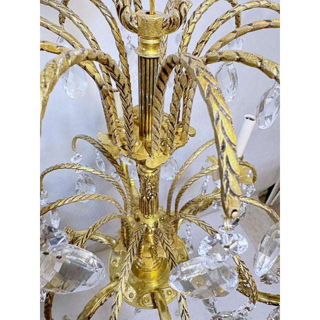 1930's Ornate Bronze Chandelier With Crystal Pendant For Sale - Image 11 of 12