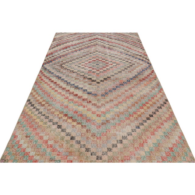 1960s Vintage Zeki Müren Rug in Polychrome Geometric Pattern, From Rug & Kilim For Sale - Image 5 of 7