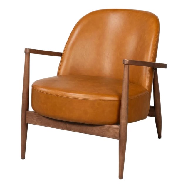 Mid Century Tan Leather Arm Chair For Sale