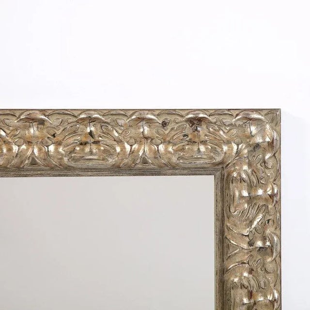 Modernist Stylized Carved Foliate Giltwood Rectangular Mirror For Sale - Image 4 of 11