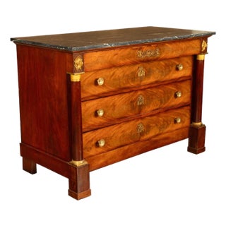 Antique French Empire Mahogany Marble Top Ormolu Commode Chest of Drawers 1810 For Sale
