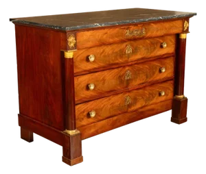 Antique French Empire Mahogany Marble Top Ormolu Commode Chest of Drawers 1810