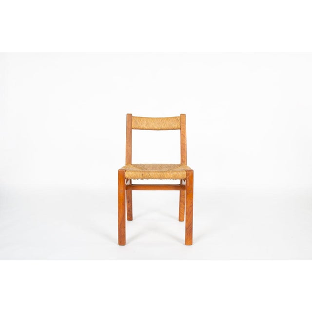 Mid-Century Modern Chairs by Charles Flandre in Elm and Woven Straw, France, 1950s, Set of 6 For Sale - Image 3 of 9
