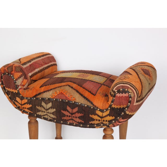 2020s Handmade Authentic Upholstery With Vintage Flatweave Turkish Kilim Bench Ottoman For Sale - Image 5 of 8