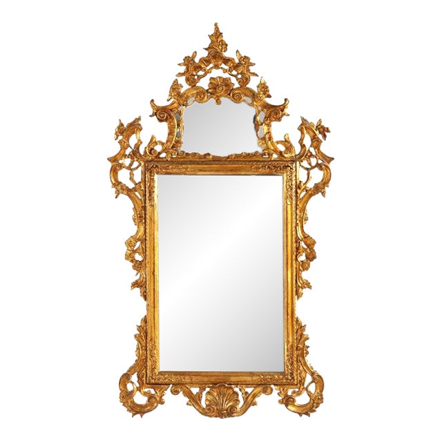 Oversized 58" Antique French Louis XIV Carved Gilt Wood Mirror 19thC For Sale