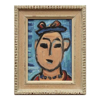 Abstract Portrait of a Woman in the Manner of George Rouault, 18.5” X 15” For Sale