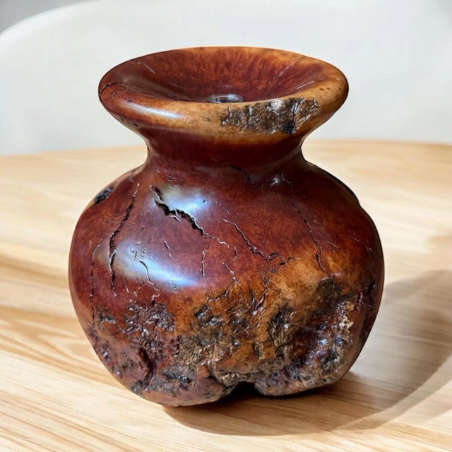 1980s Vintage Brutalist Burlwood Hand Turned Sculpture Art Vase Decor For Sale - Image 5 of 12