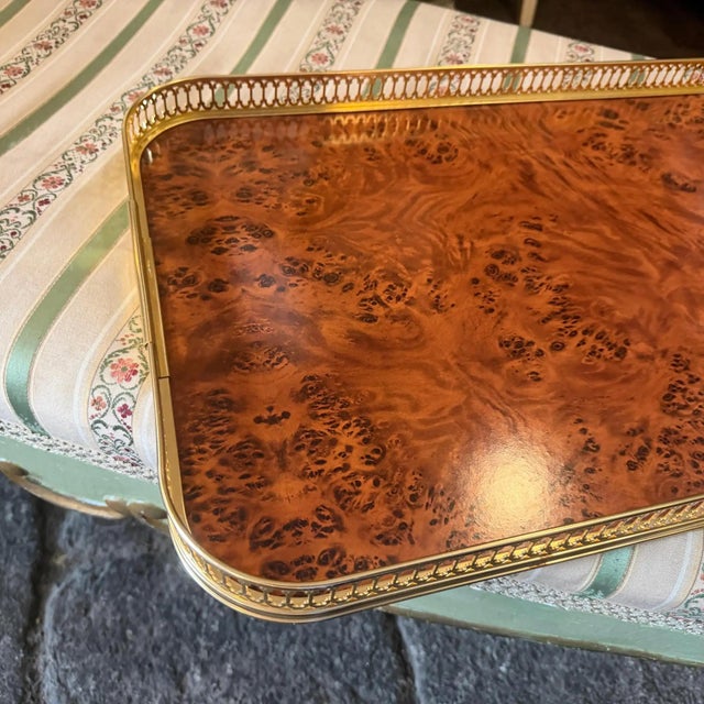 1980s Victorian Style Faux Walnut Root Formica and Brass Tray by Mb Italy For Sale - Image 4 of 12