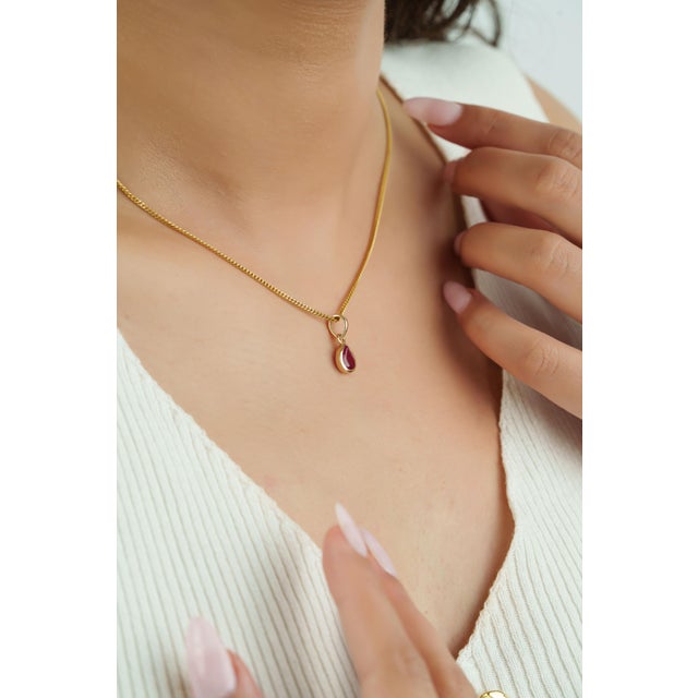 Ruby Red Pear-Cut Ruby Solitaire Pendant in 14k Yellow Gold by VRJewels For Sale - Image 8 of 15