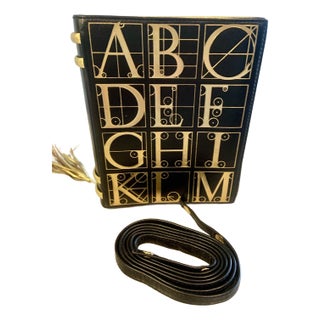 1980s Paloma Picasso Black and Gold Leather Book Bag For Sale