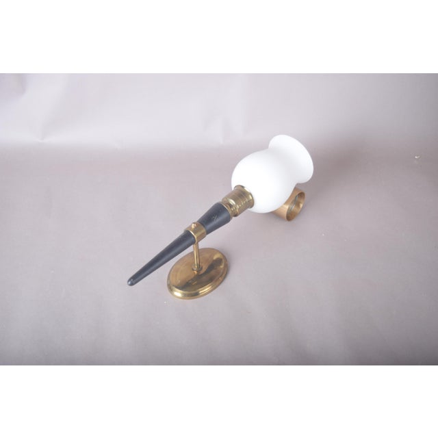 Black Black Lacquered Horn-Form Wall Lamp with Brass Mount and Opaline Glass Shade, 1950s For Sale - Image 8 of 8