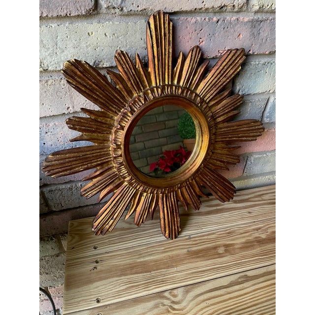 Mid 20th Century French Giltwood Coppery Sunburst Wall Mirror For Sale - Image 15 of 17