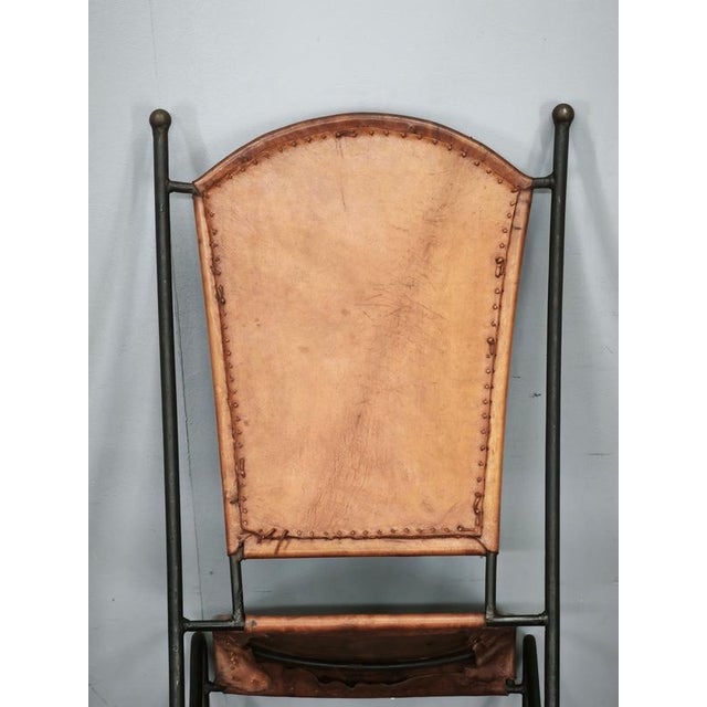 European Brutalist Wrought Iron and Cognac Leather Dining Chair, 1990s For Sale - Image 6 of 14