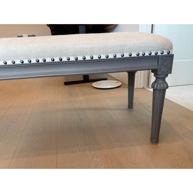 Sand Restoration Hardware Maison End of Bed Bench - Antiqued Graphite With Sand Belgian Linen For Sale - Image 8 of 10