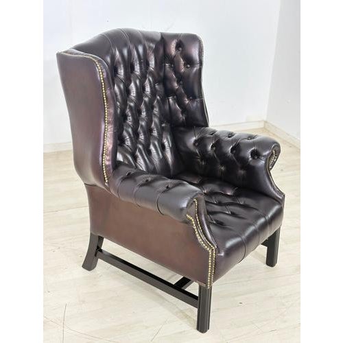 Chesterfield Wingback Chair in Burgundy Leather from Wilmowsky For Sale - Image 3 of 12