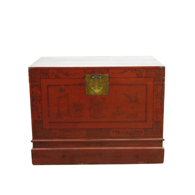 1900s Red Antique Trunk For Sale - Image 12 of 12