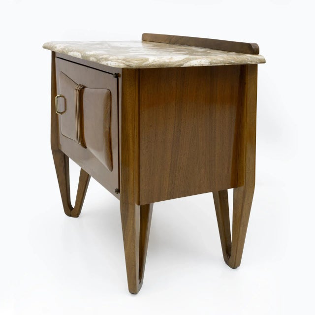 Mid-Century Modern Italian Walnut and Marble Nightstands, 1950s, Set of 2 For Sale - Image 6 of 11