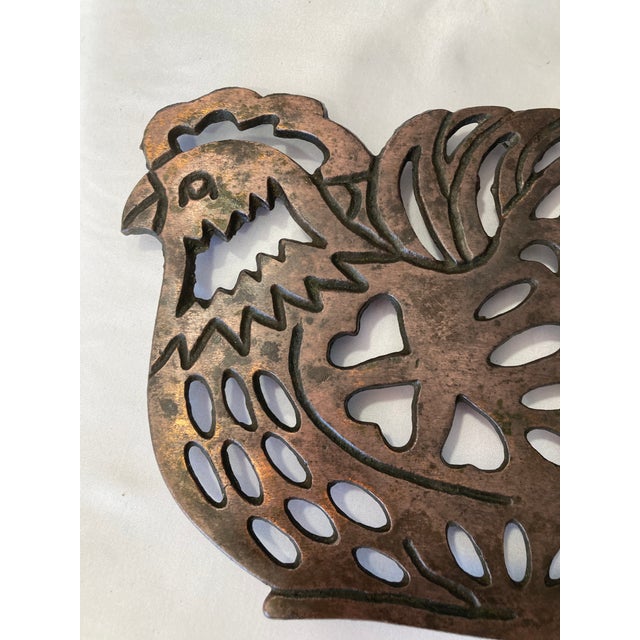 Mid 20th Century Vintage Copper Chicken Trivet Folk Art Design For Sale - Image 5 of 12