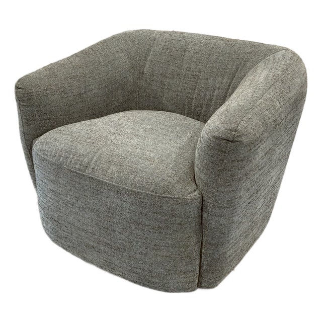 Modern Swivel Chair Gray Nubby Fabric. For Sale