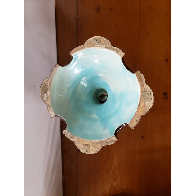 Ceramic Circa 1900 Bohemian Renaissance Revival Majolica Gryphon Handled Footed Vase For Sale - Image 7 of 8