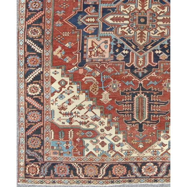Islamic Early 20th Century Antique Serapi Rug Geometric Motifs For Sale - Image 3 of 7