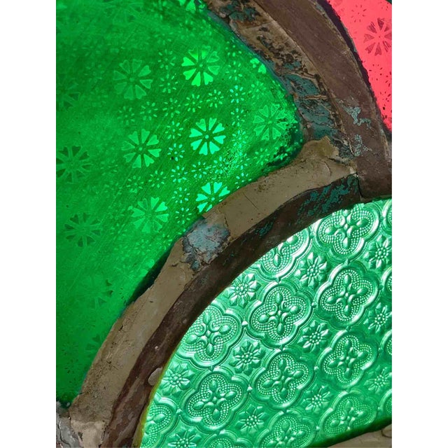Antique Indian Teak and Cathedral Glass Overdoor Lunette, First Half of the 20th Century, 1920s For Sale - Image 14 of 15