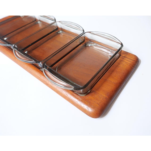 Scandinavian Teak Appetizer Tray and Glass Dishes, 1960s, Set of 5 For Sale - Image 11 of 14