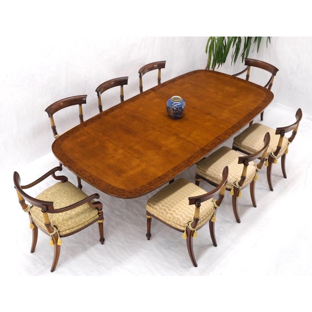 Single Pedestal One Leaf Oval Banded Dining Table 8 Regency Chairs Set MINT! For Sale - Image 10 of 18