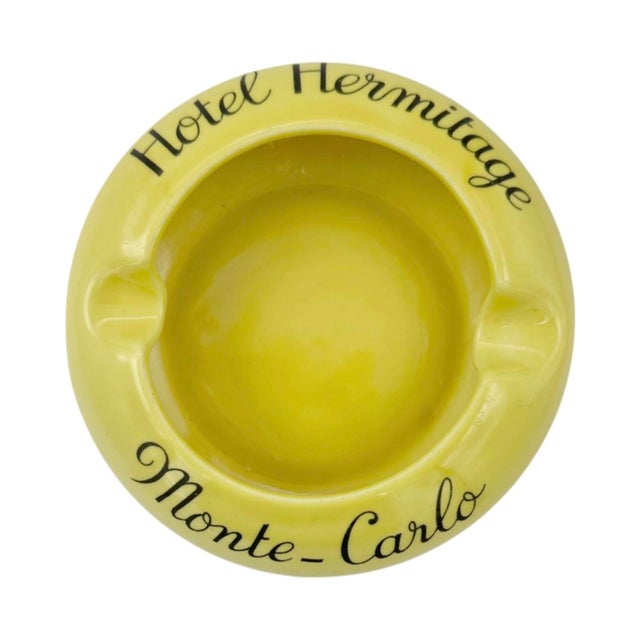 Vintage Hotel Hermitage Monte Carlo Yellow Ceramic Ashtray Monaco For Sale In Washington DC - Image 6 of 10