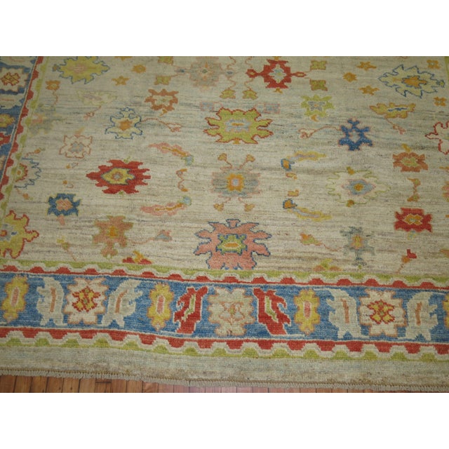 Vintage Inspired Square Size Ivory Turkish Oushak For Sale - Image 17 of 18
