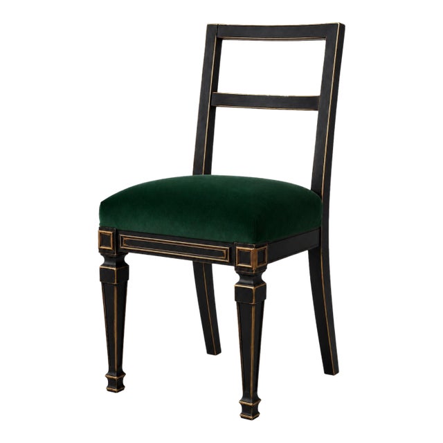 Mid 20th Century Custom Onyx Black & Emerald Velvet Neoclassical Accent Chair For Sale