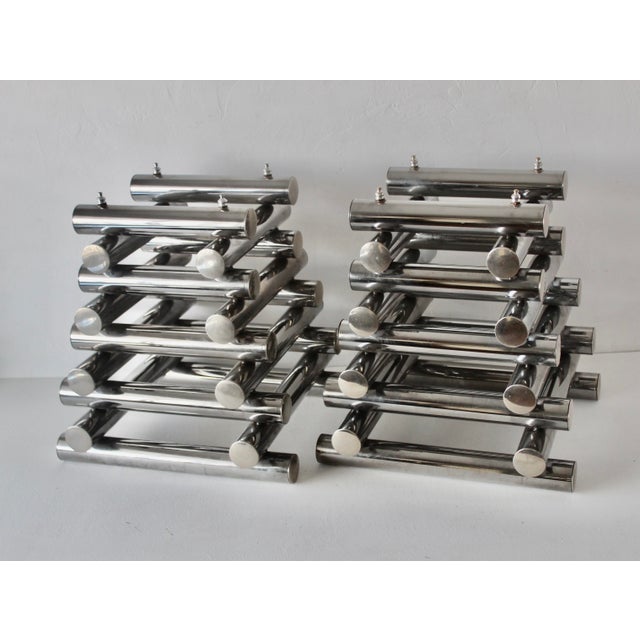 Postmodern Paul Mayen Style Chrome Tubular Stacked Side Tables Vintage-a Pair For Sale - Image 3 of 17