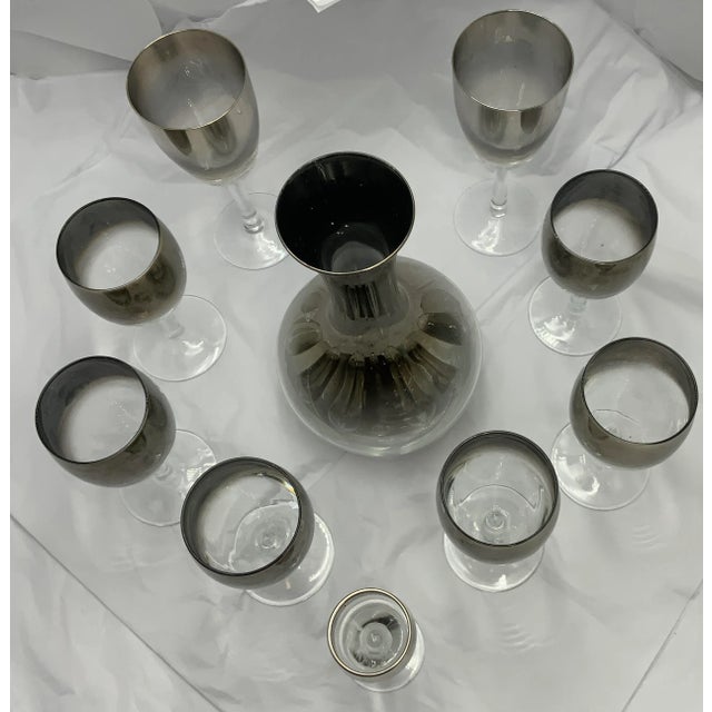 Vintage Dorothy Thorpe Silver Fade Carafe & Stem Wine Glasses- 7 Pieces For Sale - Image 9 of 12