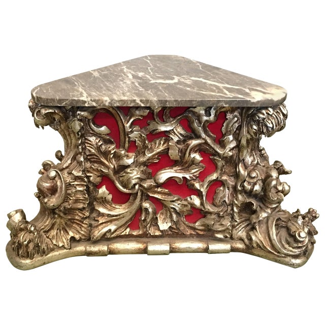 20th Carved Wood Base, Pedestal O Centre, Side Table With Marble Top For Sale