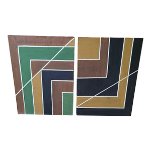1960s Vintage Mid Century Modern Frank Stella Style Paintings, A Pair