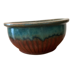 Vintage Large and Heavy Copper Green With Drip Glaze Ceramic Low Bowl Planter