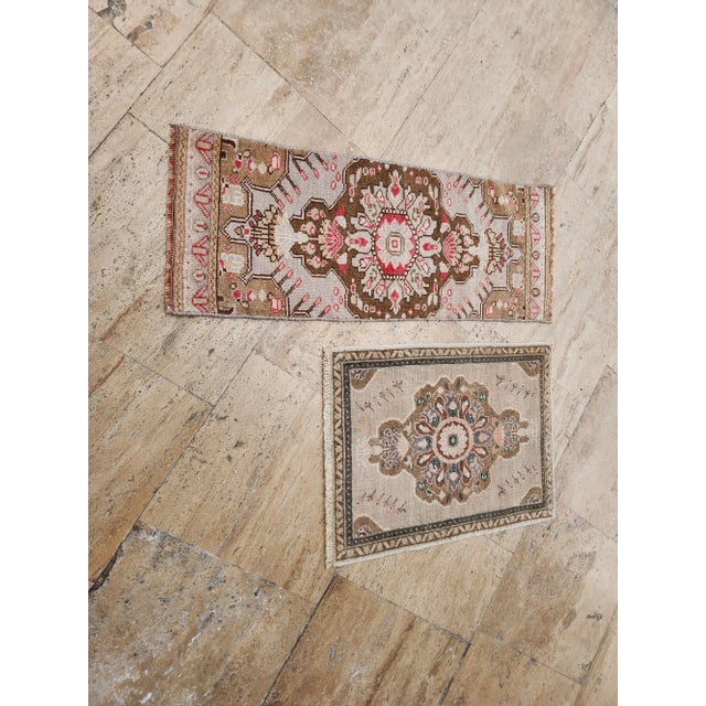 1970s Vintage Petite Turkish Rug - a Pair 20" x 26" / 51 x 66 Cm - 15" x 40" /38 x 100 Cm Hand woven with high quality...