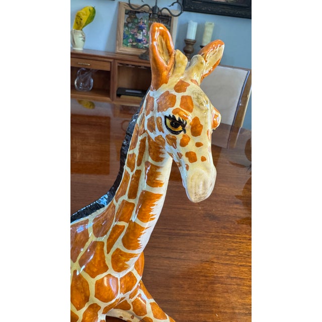 Sculpture Materials Hollywood Regency Glazed Terracotta Sculpture of a sSeated Giiraffe. Made in Italy Stamped Pristine For Sale - Image 7 of 9