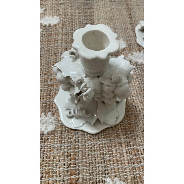Italian Pair of 1960s Porcelain White Indicate Grapevine Candlesticks For Sale - Image 3 of 11