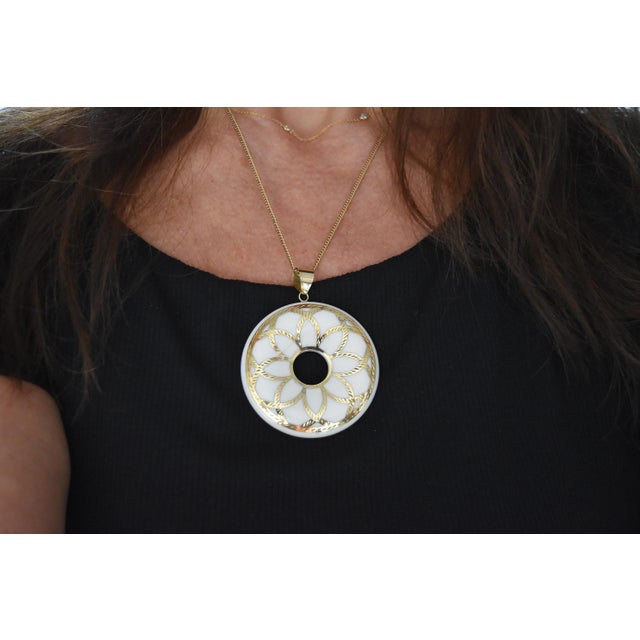 Large Medallion 14k White Chalcedony Pendant For Sale - Image 12 of 14