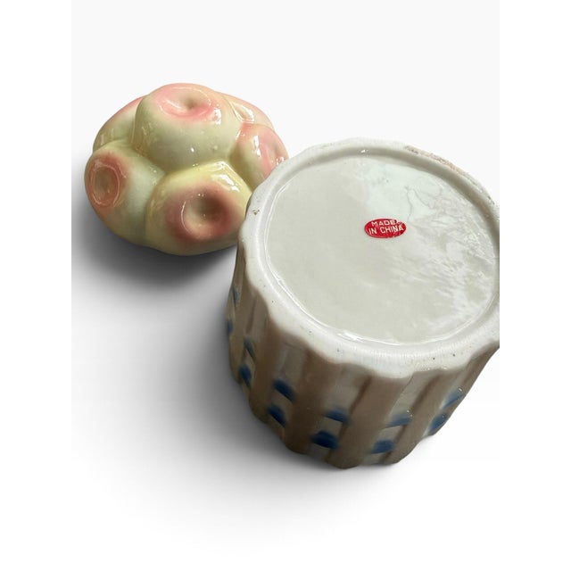 Ceramic Vintage Pastel Fruit Basket Ceramic Lidded Jar With Sculpted Fruit For Sale - Image 7 of 7