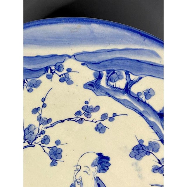 Large Japanese Hand-Painted Blue and White Dish, 19th Century For Sale - Image 6 of 12