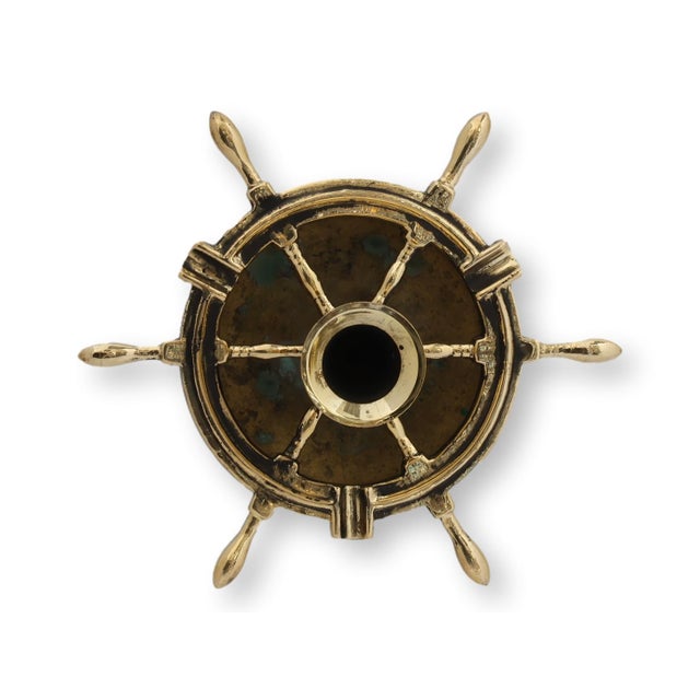 Nautical Brass Ship's Wheel Ashtray w/ Match Holder For Sale - Image 3 of 5