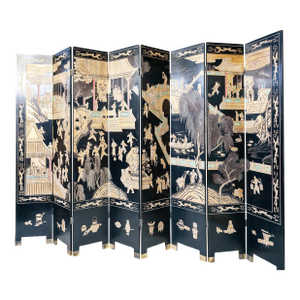 Eight Panel Black Oriental Screen