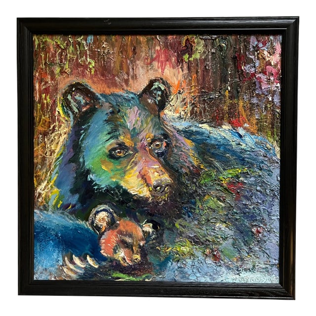 "Mama Bear", Black Bear and Cub, Oil Painting, Animal Art, by Van Ness For Sale
