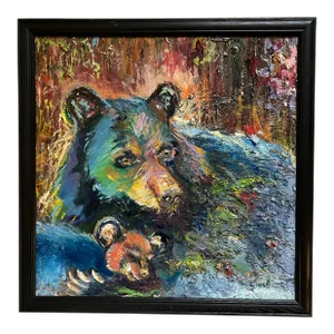 "Mama Bear", Black Bear and Cub, Oil Painting, Animal Arts, by Van Ness