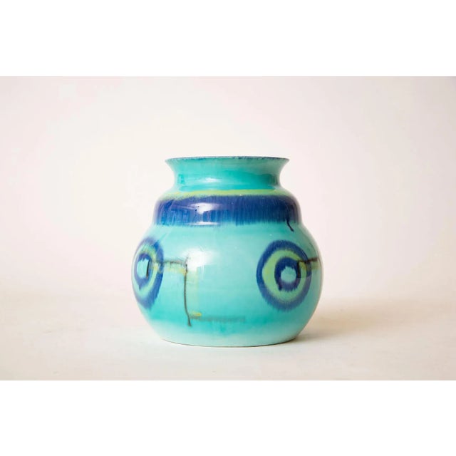 1930s Art Deco Signed Rare Grete Marks Bauhaus Ceramic Bowl, Vessel or Vase Turquoise, Blue, Yellow For Sale - Image 5 of 10