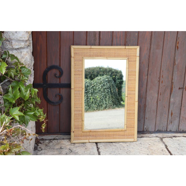 Wood Large Rattan and Bamboo Mirror from Dal Vera, Italy, 1970 For Sale - Image 7 of 7