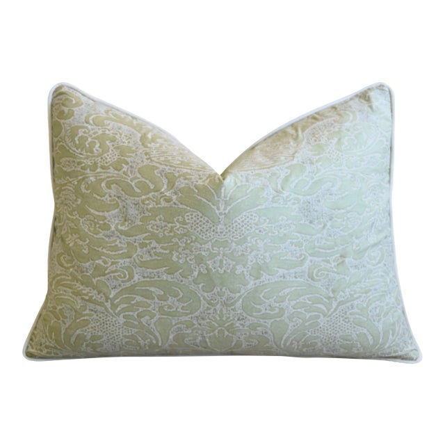Early 21st Century Italian Mariano Fortuny Moss-Green & Off-White Corone Feather/Down Pillow 24" X 18" For Sale - Image 5 of 7
